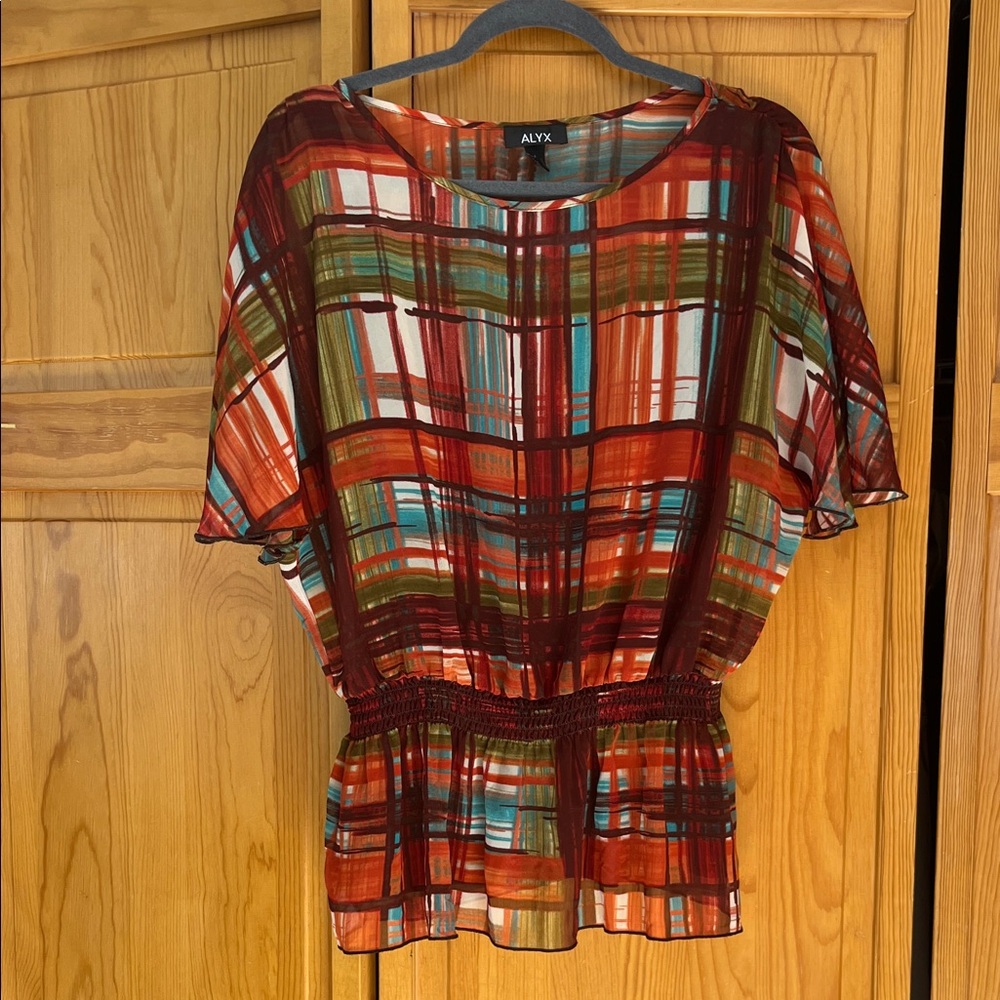 Alyx Red and Brown Boxy Cuffed Sleeve Blouse